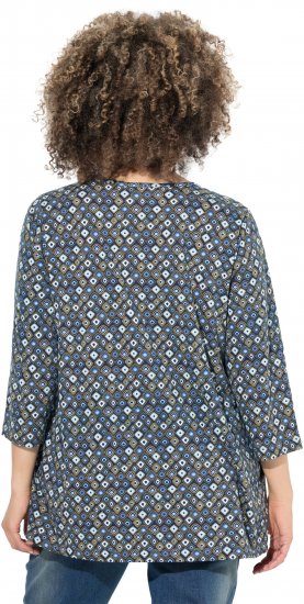 Ulla Popken Graphic Print Pleated 3/4 Sleeve Tee Atlantic Blue - Μπλουζάκια - 