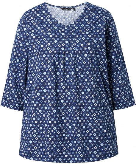 Ulla Popken Graphic Print Pleated 3/4 Sleeve Tee Blue - Μπλουζάκια - 