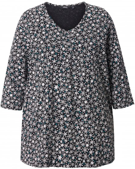 Ulla Popken Snowflake Print 3/4 Sleeve Tee Black - Μπλουζάκια - 