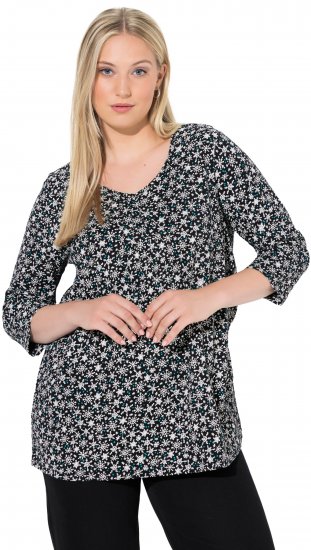 Ulla Popken Snowflake Print 3/4 Sleeve Tee Black - Μπλουζάκια - 