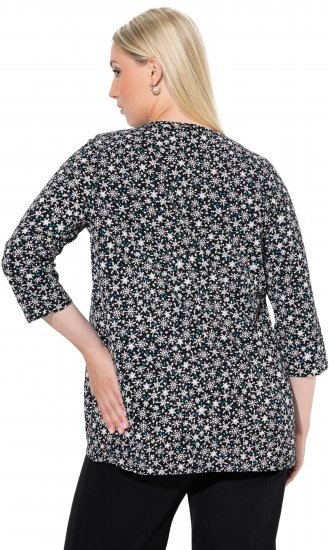 Ulla Popken Snowflake Print 3/4 Sleeve Tee Black - Μπλουζάκια - 