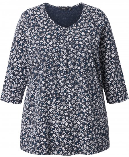 Ulla Popken Snowflake Print 3/4 Sleeve Tee Navy - Μπλουζάκια - 