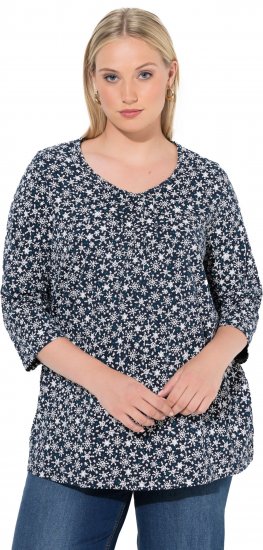 Ulla Popken Snowflake Print 3/4 Sleeve Tee Navy - Μπλουζάκια - 