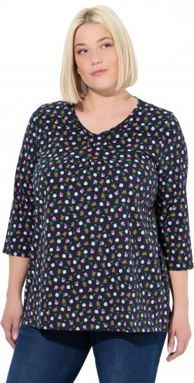 Ulla Popken Gingerbread Print 3/4 Sleeve Tee Navy - Μπλουζάκια - 