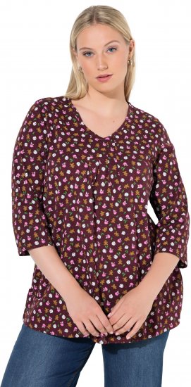 Ulla Popken Gingerbread Print 3/4 Sleeve Tee Plum - Μπλουζάκια - 
