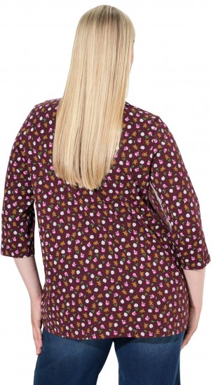 Ulla Popken Gingerbread Print 3/4 Sleeve Tee Plum - Μπλουζάκια - 