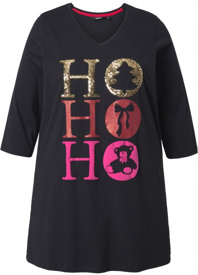 Ulla Popken Ho Ho Ho 3/4 Sleeve Graphic Tunic Tee Black - Μπλουζάκια - 