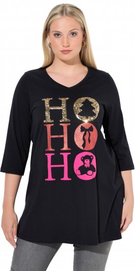Ulla Popken Ho Ho Ho 3/4 Sleeve Graphic Tunic Tee Black - Μπλουζάκια - 