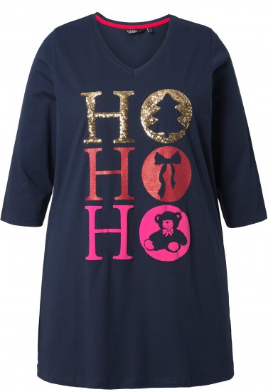 Ulla Popken Ho Ho Ho 3/4 Sleeve Graphic Tunic Tee Navy - Μπλουζάκια - 