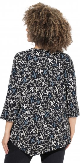 Ulla Popken Ribbon Print 3/4 Sleeve Asymmetric Tee Black - Τυπωμένα T-shirts για γυναίκες - 