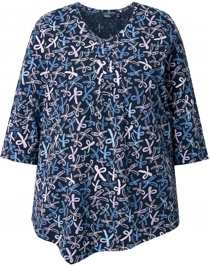 Ulla Popken Ribbon Print 3/4 Sleeve Asymmetric Tee Navy - Τυπωμένα T-shirts για γυναίκες - 