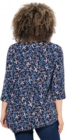 Ulla Popken Ribbon Print 3/4 Sleeve Asymmetric Tee Navy - Τυπωμένα T-shirts για γυναίκες - 