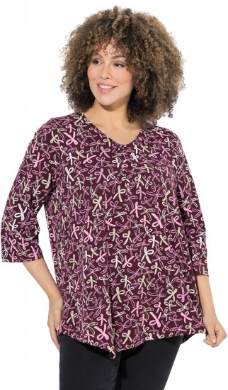 Ulla Popken Ribbon Print 3/4 Sleeve Asymmetric Tee Plum - Τυπωμένα T-shirts για γυναίκες - 