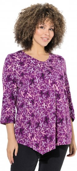 Ulla Popken Ribbon Print 3/4 Sleeve Asymmetric Tee Light Plum - Τυπωμένα T-shirts για γυναίκες - 