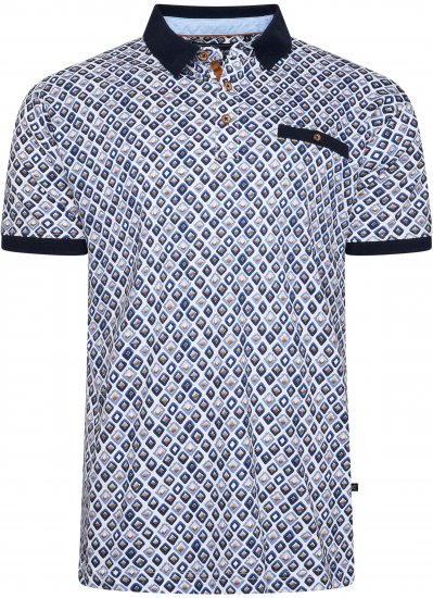 Kam Jeans 5526 AOP Diamond Jersey Polo with Contracts Collar/Cuffs Navy - Πόλο μπλουζάκια - Aνδρικά μπλουζακια πολο μεγάλα μεγέθη