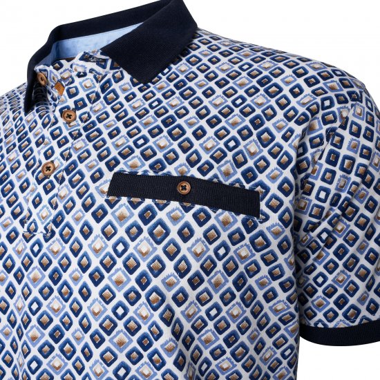 Kam Jeans 5526 AOP Diamond Jersey Polo with Contracts Collar/Cuffs Navy - Πόλο μπλουζάκια - Aνδρικά μπλουζακια πολο μεγάλα μεγέθη