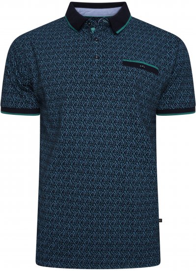 Kam Jeans 5527 AOP Pique Polo with Tipping on Collar/Cuffs Navy - Πόλο μπλουζάκια - Aνδρικά μπλουζακια πολο μεγάλα μεγέθη