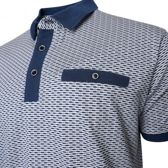 Kam Jeans 5528 AOP Print with Jacquard Collar/Cuffs Polo Navy - Πόλο μπλουζάκια - Aνδρικά μπλουζακια πολο μεγάλα μεγέθη