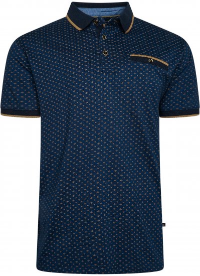Kam Jeans 5529 AOP Mini Geo Print Polo Indigo - Πόλο μπλουζάκια - Aνδρικά μπλουζακια πολο μεγάλα μεγέθη