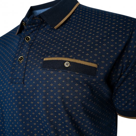 Kam Jeans 5529 AOP Mini Geo Print Polo Indigo - Πόλο μπλουζάκια - Aνδρικά μπλουζακια πολο μεγάλα μεγέθη
