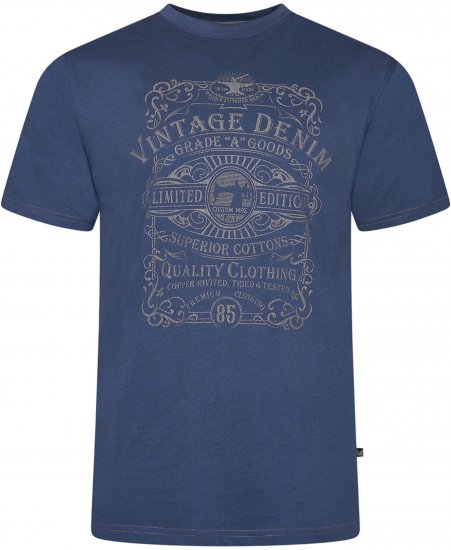 Kam Jeans 5786 Vintage Denim Print Tee Indigo - Μακό μπλουζάκια - Aνδρικά μπλουζεσ μεγάλα μεγέθη