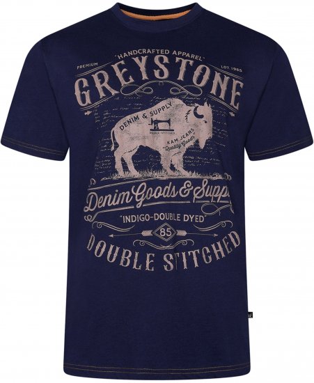 Kam Jeans 5790 Greystone Print Tee Navy - Μακό μπλουζάκια - Aνδρικά μπλουζεσ μεγάλα μεγέθη