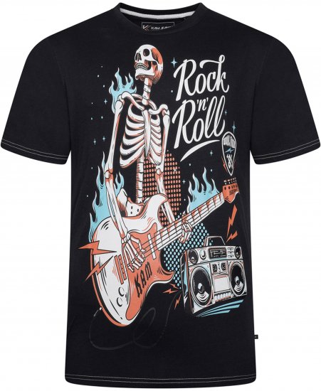 Kam Jeans 5791 Rock N Roll Skull Print Tee Black - Μακό μπλουζάκια - Aνδρικά μπλουζεσ μεγάλα μεγέθη