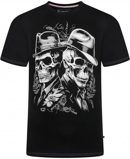 Kam Jeans 5796 Twin Gentleman Skull Print Tee Black - Μακό μπλουζάκια - Aνδρικά μπλουζεσ μεγάλα μεγέθη