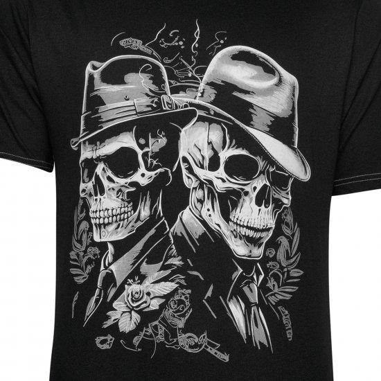 Kam Jeans 5796 Twin Gentleman Skull Print Tee Black - Μακό μπλουζάκια - Aνδρικά μπλουζεσ μεγάλα μεγέθη