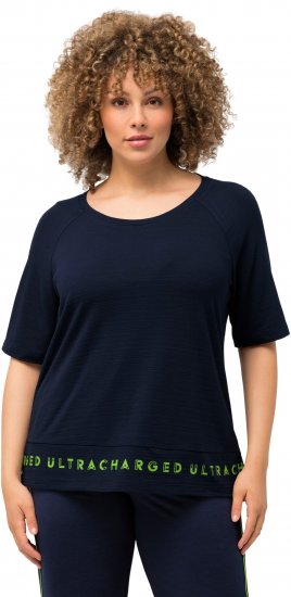 Ulla Popken Classic Fit Half-Sleeve Crew Neck T-shirt With Hem Inscription Navy Blue - Τυπωμένα T-shirts για γυναίκες - 