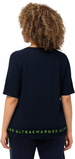 Ulla Popken Classic Fit Half-Sleeve Crew Neck T-shirt With Hem Inscription Navy Blue - Τυπωμένα T-shirts για γυναίκες - 