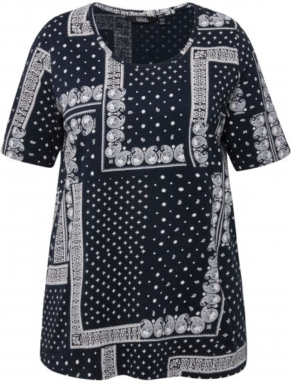 Ulla Popken Paisley A-Line Short Sleeve Tee Navy Blue - Τυπωμένα T-shirts για γυναίκες - 