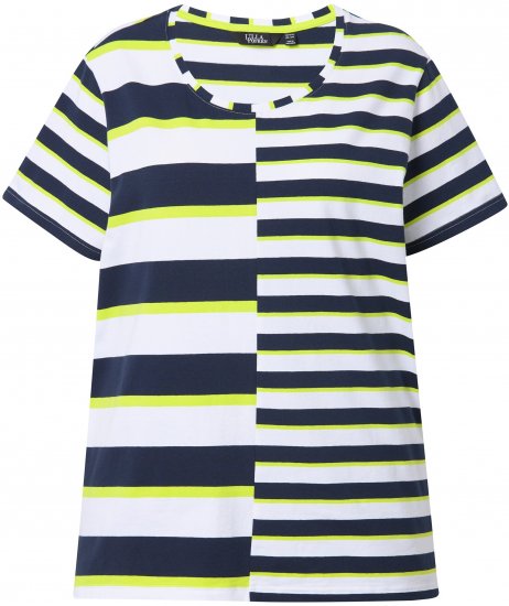 Ulla Popken Mix Stripe Short Sleeve Tee Lime - Τυπωμένα T-shirts για γυναίκες - 