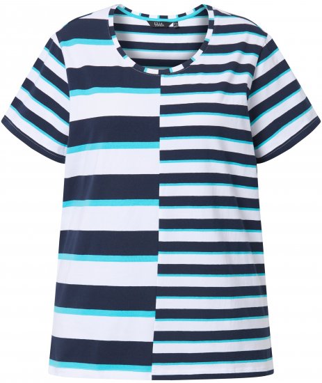 Ulla Popken Mix Stripe Short Sleeve Tee Deep Aqua - Τυπωμένα T-shirts για γυναίκες - 
