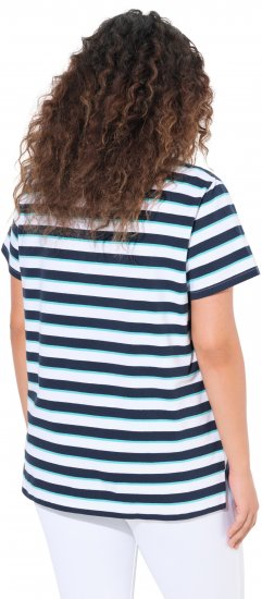 Ulla Popken Mix Stripe Short Sleeve Tee Deep Aqua - Τυπωμένα T-shirts για γυναίκες - 