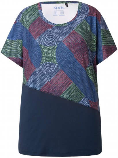 Ulla Popken Quick Drying Geometric Print Short Sleeve Tee Navy Blue - Τυπωμένα T-shirts για γυναίκες - 