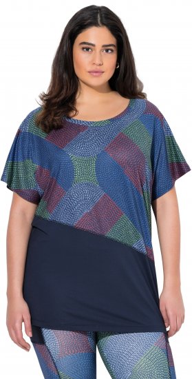 Ulla Popken Quick Drying Geometric Print Short Sleeve Tee Navy Blue - Τυπωμένα T-shirts για γυναίκες - 