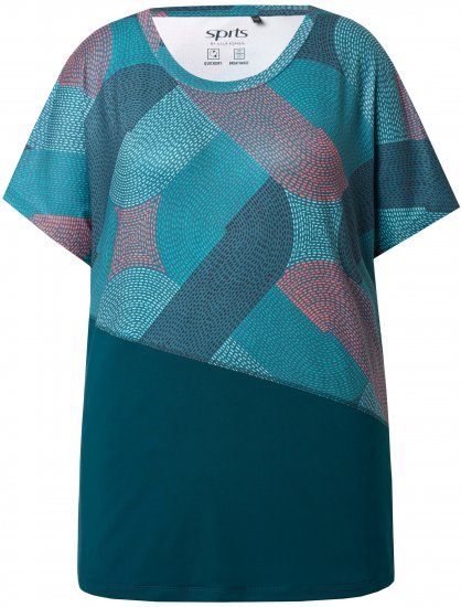Ulla Popken Quick Drying Geometric Print Short Sleeve Tee Dark Petrol - Τυπωμένα T-shirts για γυναίκες - 