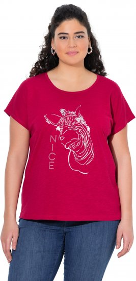 Ulla Popken Metallic Animal Cap Sleeve Graphic Tee Dark Raspberry - Τυπωμένα T-shirts για γυναίκες - 