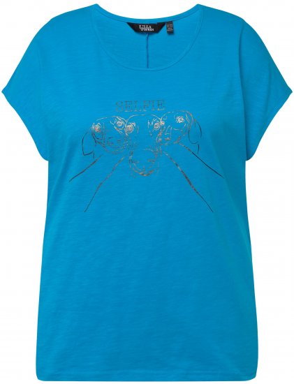Ulla Popken Metallic Animal Cap Sleeve Graphic Tee Sapphire Blue - Τυπωμένα T-shirts για γυναίκες - 