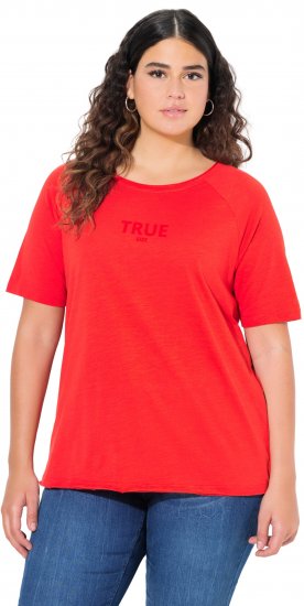 Ulla Popken TRUE Lettering Short Sleeve Tee Neon Red - Τυπωμένα T-shirts για γυναίκες - 