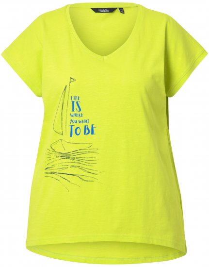 Ulla Popken Half-Sleeve A-line V-Neck Boat Pattern T-Shirt Lime - Τυπωμένα T-shirts για γυναίκες - 