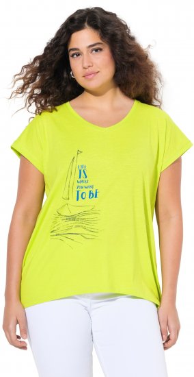Ulla Popken Half-Sleeve A-line V-Neck Boat Pattern T-Shirt Lime - Τυπωμένα T-shirts για γυναίκες - 