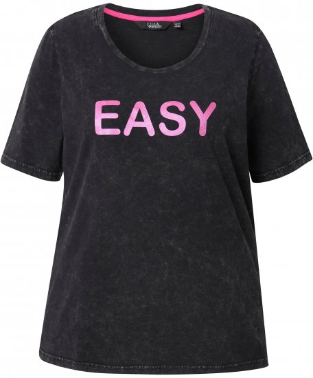 Ulla Popken Easy Short Sleeve Acid Wash Graphic Tee Black - Τυπωμένα T-shirts για γυναίκες - 