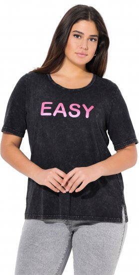 Ulla Popken Easy Short Sleeve Acid Wash Graphic Tee Black - Τυπωμένα T-shirts για γυναίκες - 