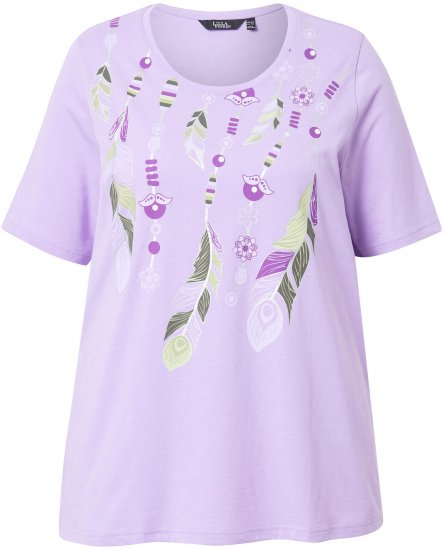 Ulla Popken Metallic Feather Short Sleeve Graphic Tee Lavender - Τυπωμένα T-shirts για γυναίκες - 