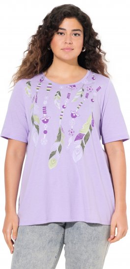 Ulla Popken Metallic Feather Short Sleeve Graphic Tee Lavender - Τυπωμένα T-shirts για γυναίκες - 