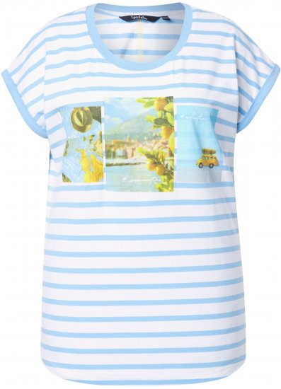 Ulla Popken Striped Short Sleeve Citrus Graphic Tee Light Blue - Τυπωμένα T-shirts για γυναίκες - 