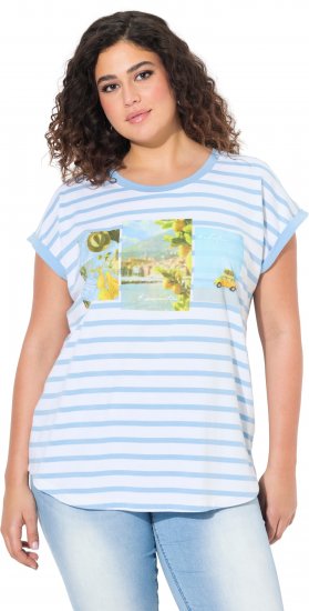 Ulla Popken Striped Short Sleeve Citrus Graphic Tee Light Blue - Τυπωμένα T-shirts για γυναίκες - 