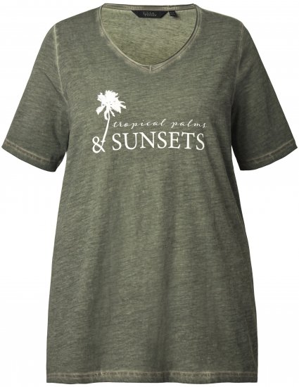 Ulla Popken Sunset Lettering Short Sleeve Graphic Tee Olive - Τυπωμένα T-shirts για γυναίκες - 